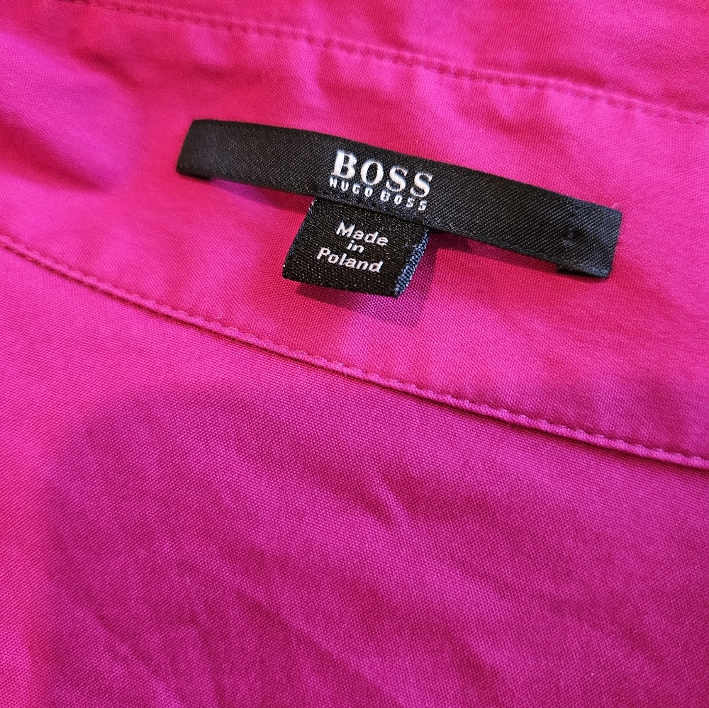 Hugo Boss Dashina Bright Pink Fuchsia Belted Long Sleeve Shirt Dress - Picture 3 of 8
